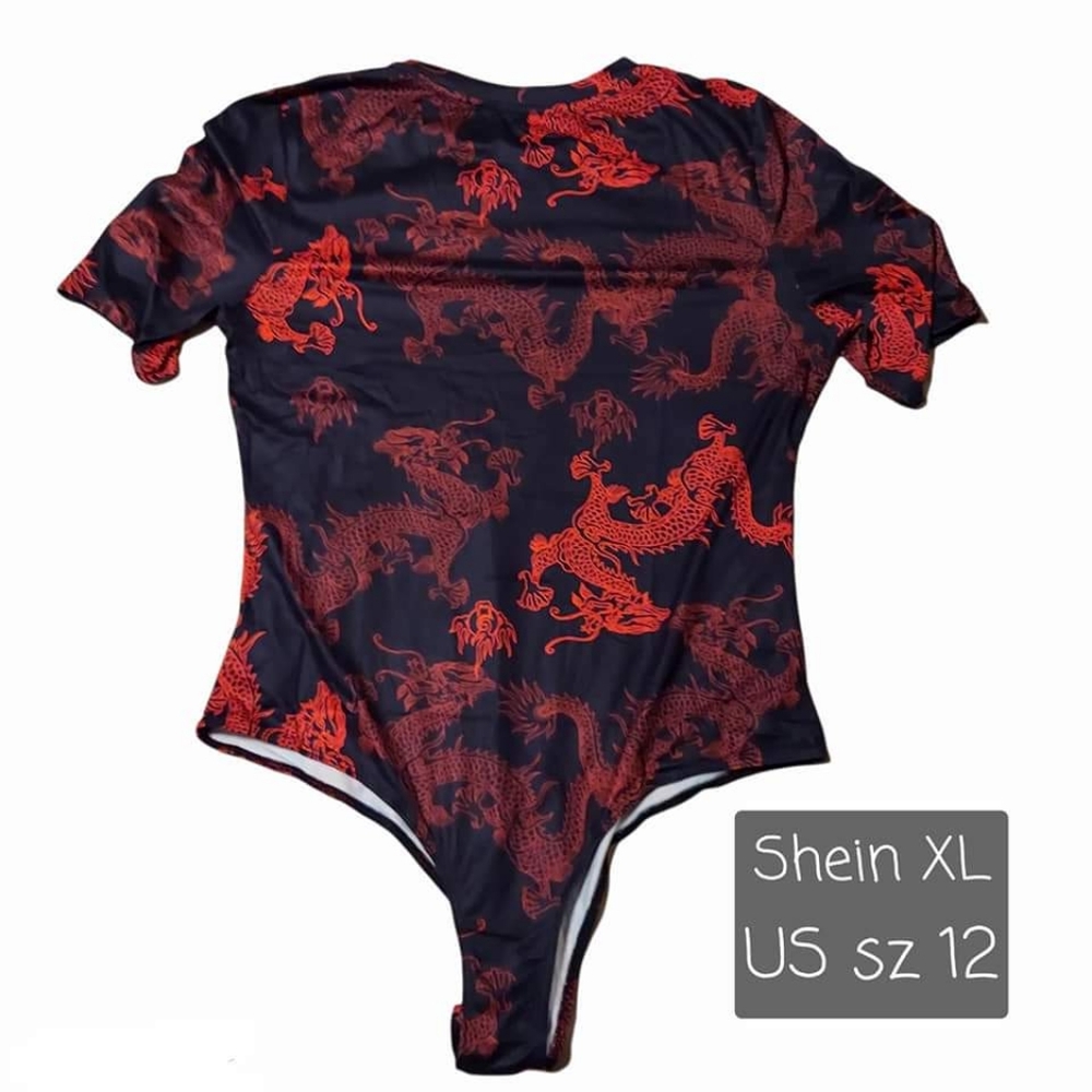 New Shein Red and Black Dragon Bodysuit